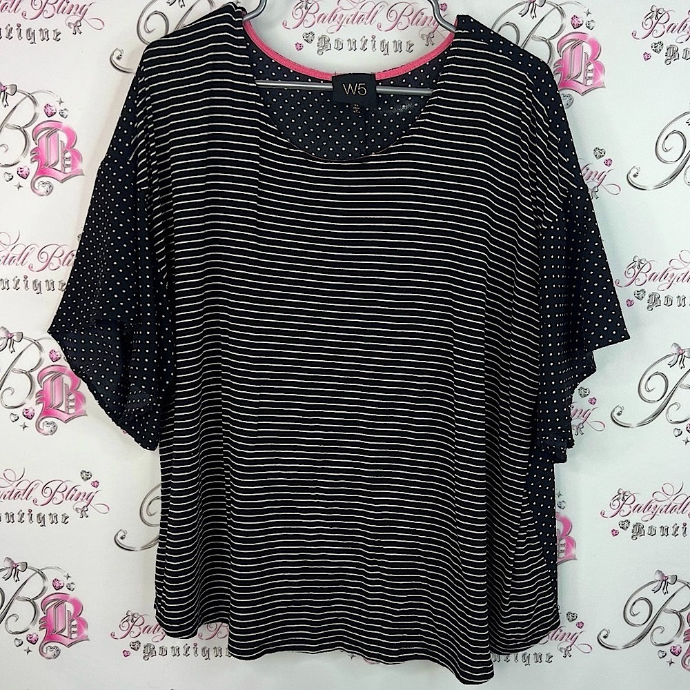 W5 tshirt tee stripes polka dot dotted dual Black and White Striped Blouse